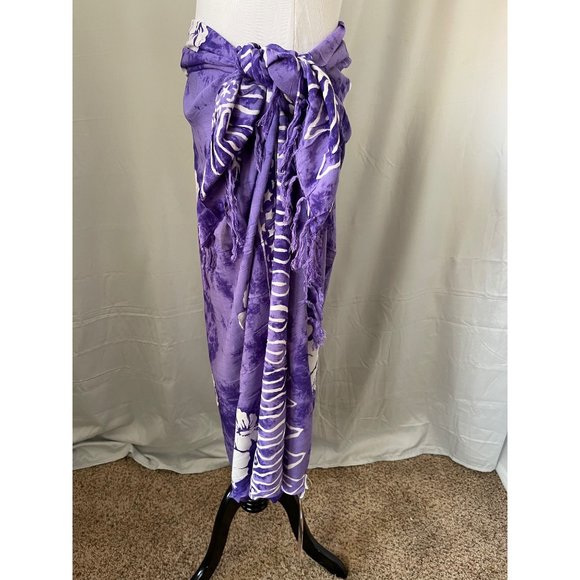 Pareos Del Caribe Purple/White Tropical Print Fringe Trim Tapestry/Sarong/Shawl - Picture 3 of 12